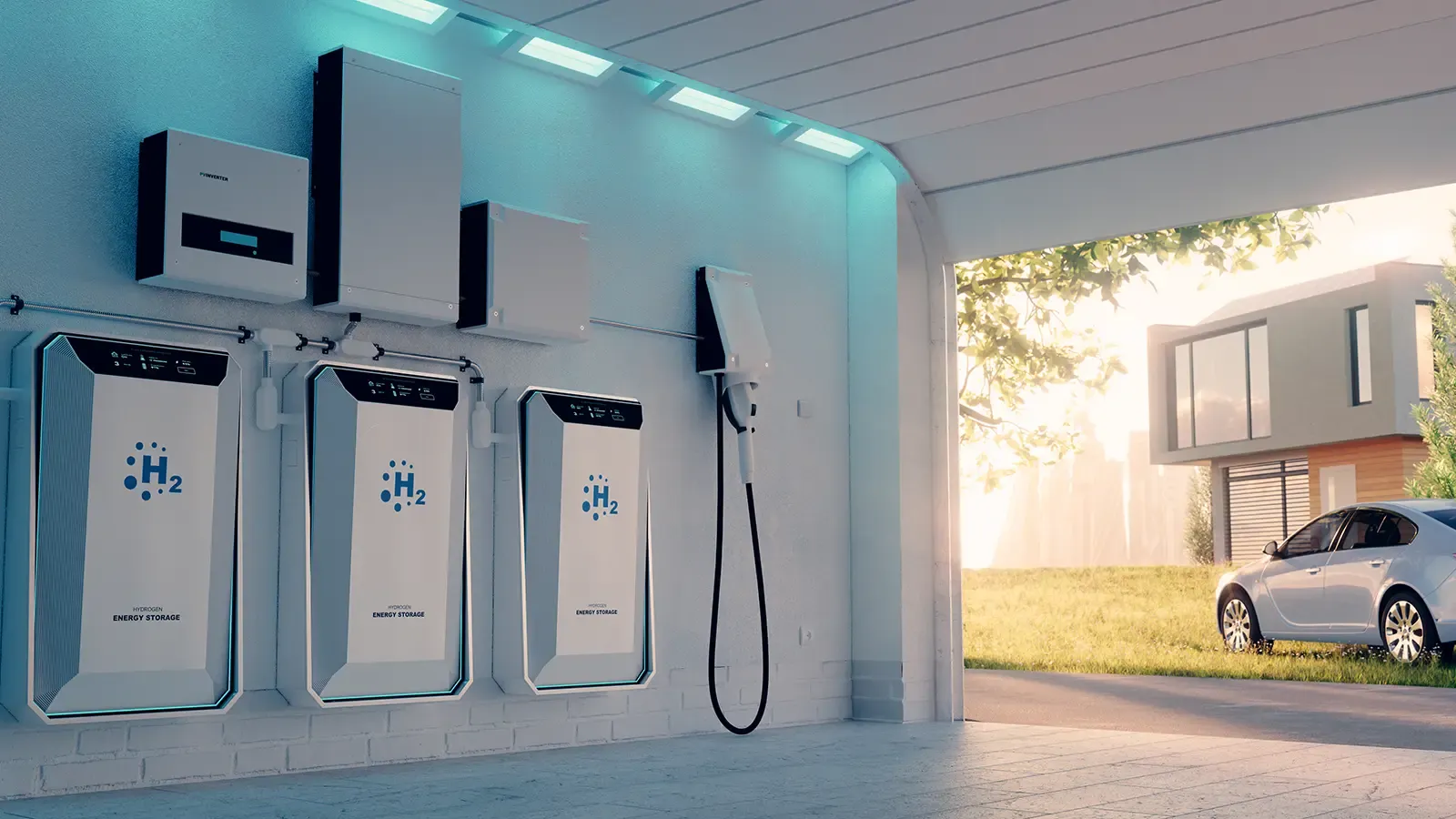 Hydrogen storage and charging in garage